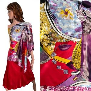 CUSTO BARCELONA Digital Print TOP Extended Sleeve Poncho Style O/S Silk Blend